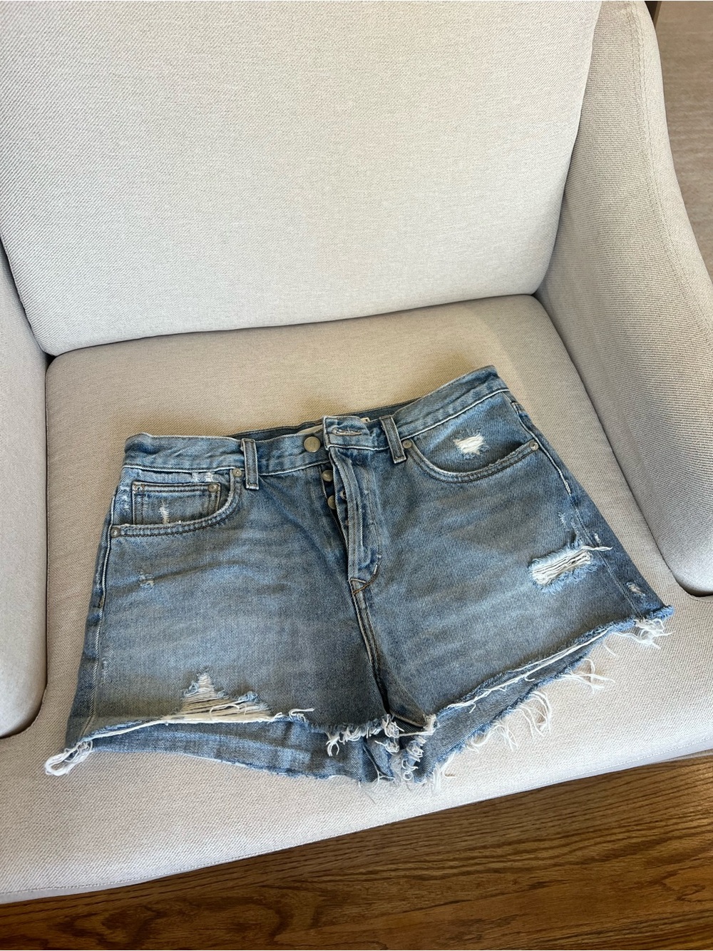 Lovers + Friends Distressed High-Rise Denim Shorts - Light Blue